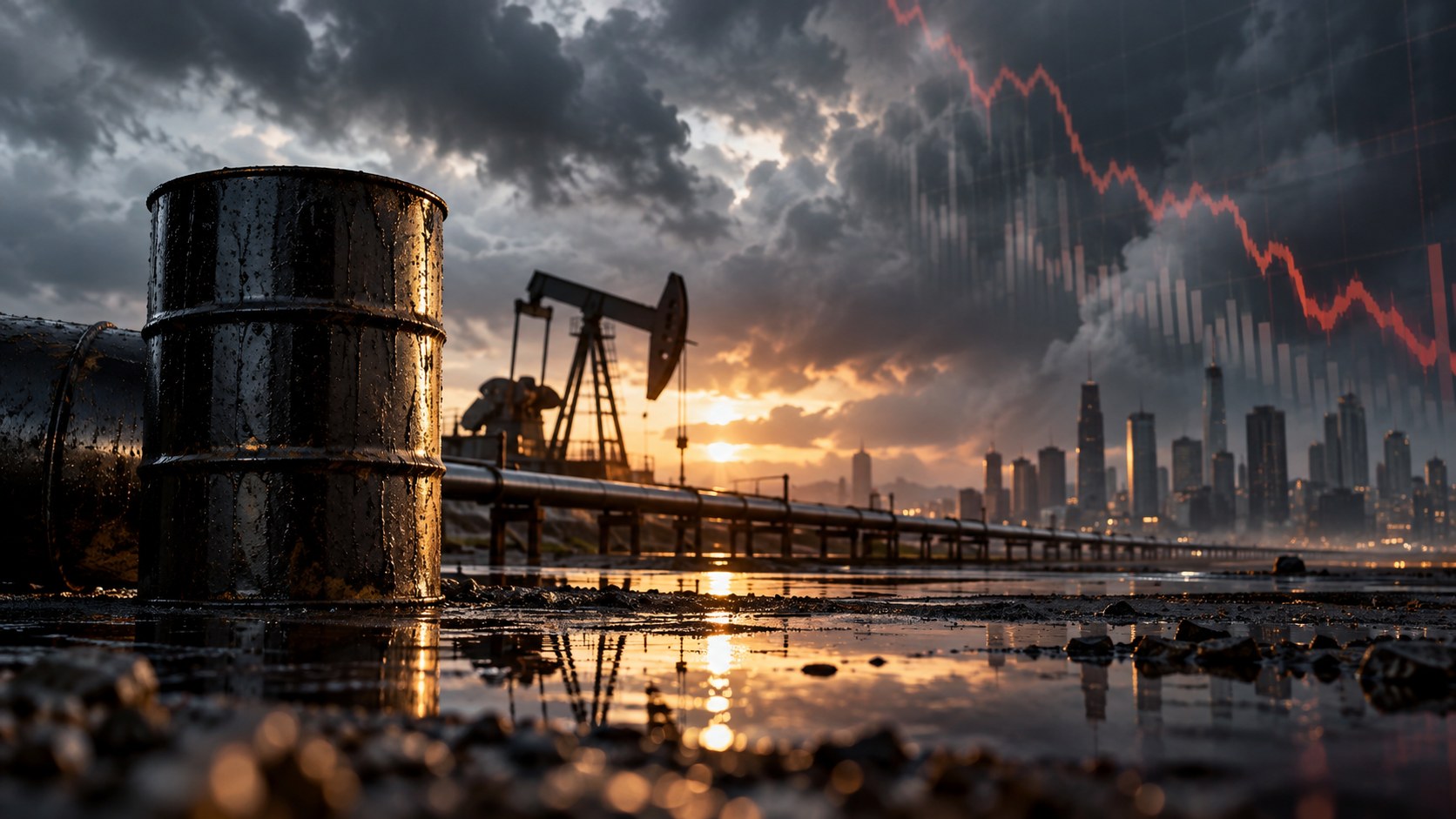 Editorial illustration of oil production during a volatile market environment