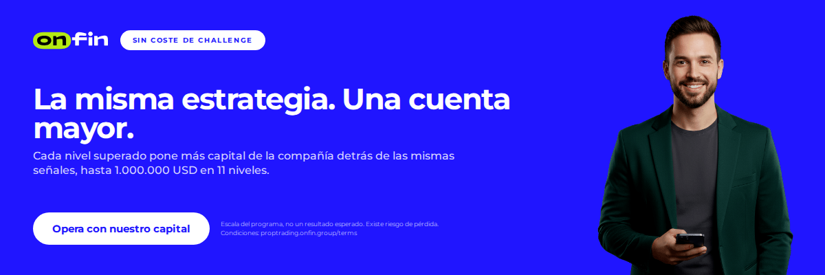 Prop trading MT5 — Blue portrait — 1200×400 (ES)