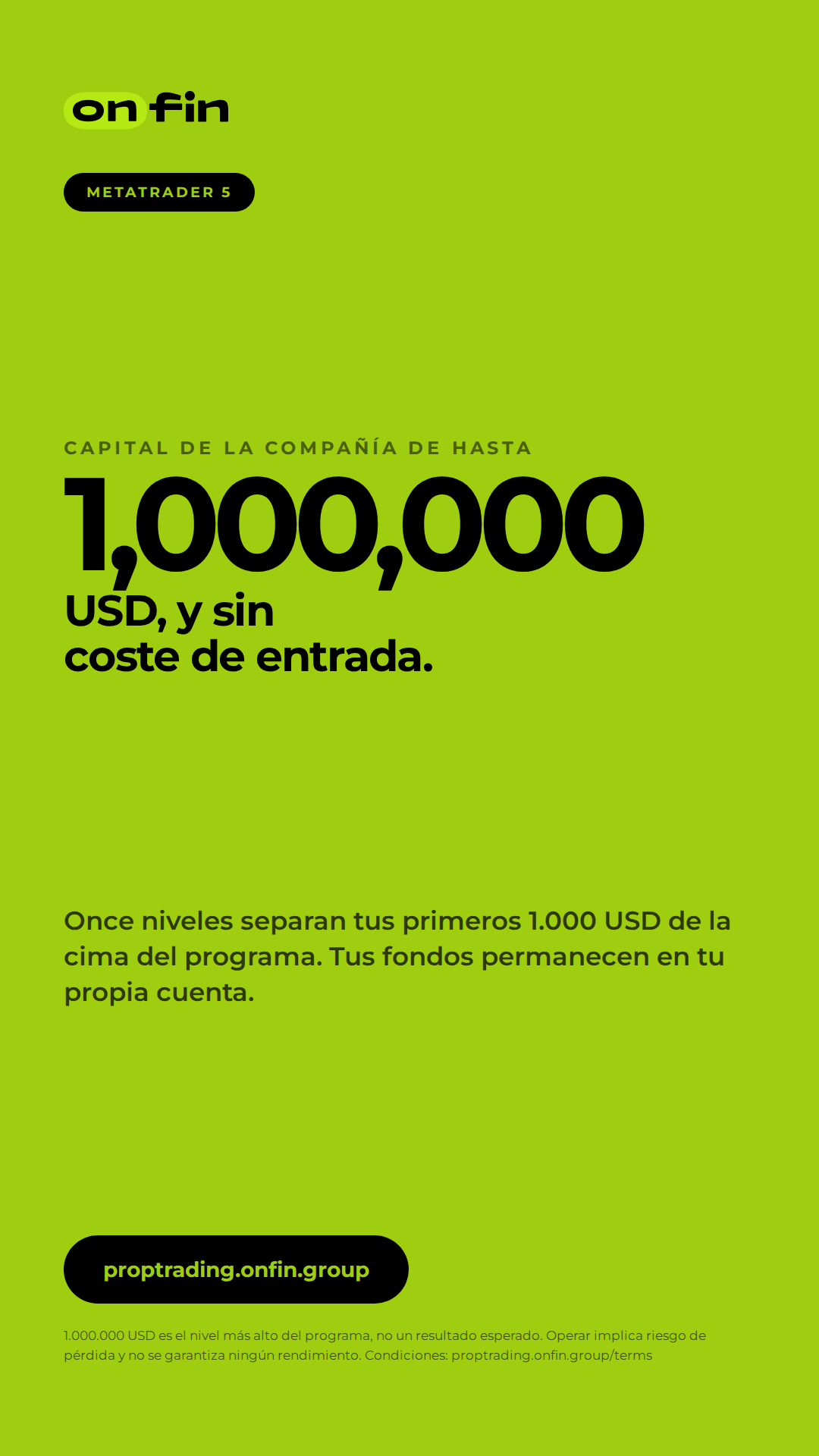 Prop trading MT5 — Capital led, lime — 1080×1920 (ES)
