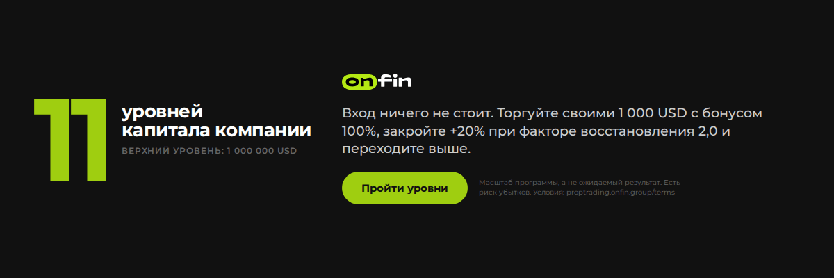 Prop trading MT5 — Eleven levels — 1200×400 (RU)
