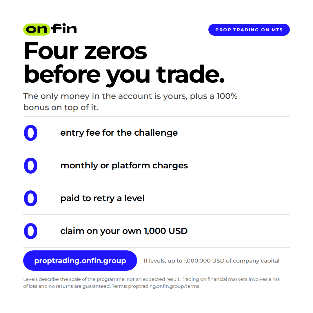 Prop trading MT5 — Four zeros — 1080×1080 (EN)