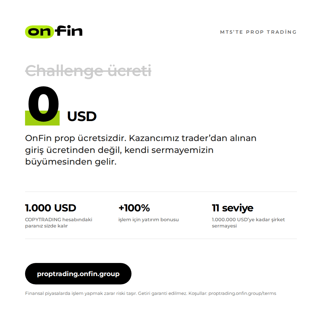 Prop trading MT5 — Price tag, struck fee — 1080×1080 (TR)