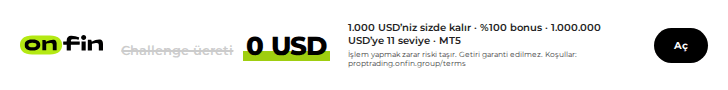 Prop trading MT5 — Price tag, struck fee — 728×90 (TR)