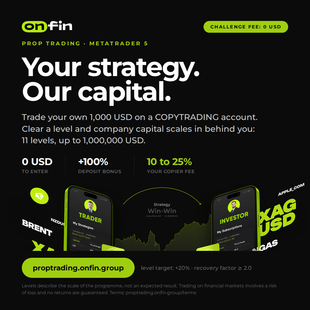Prop trading MT5 — Product proof, phones — 1080×1080 (EN)