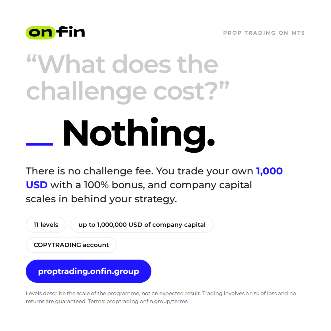 Prop trading MT5 — Question, blue — 1080×1080 (EN)