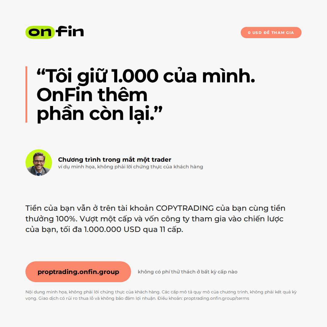 Prop trading MT5 — Trader voice, coral — 1080×1080 (VI)