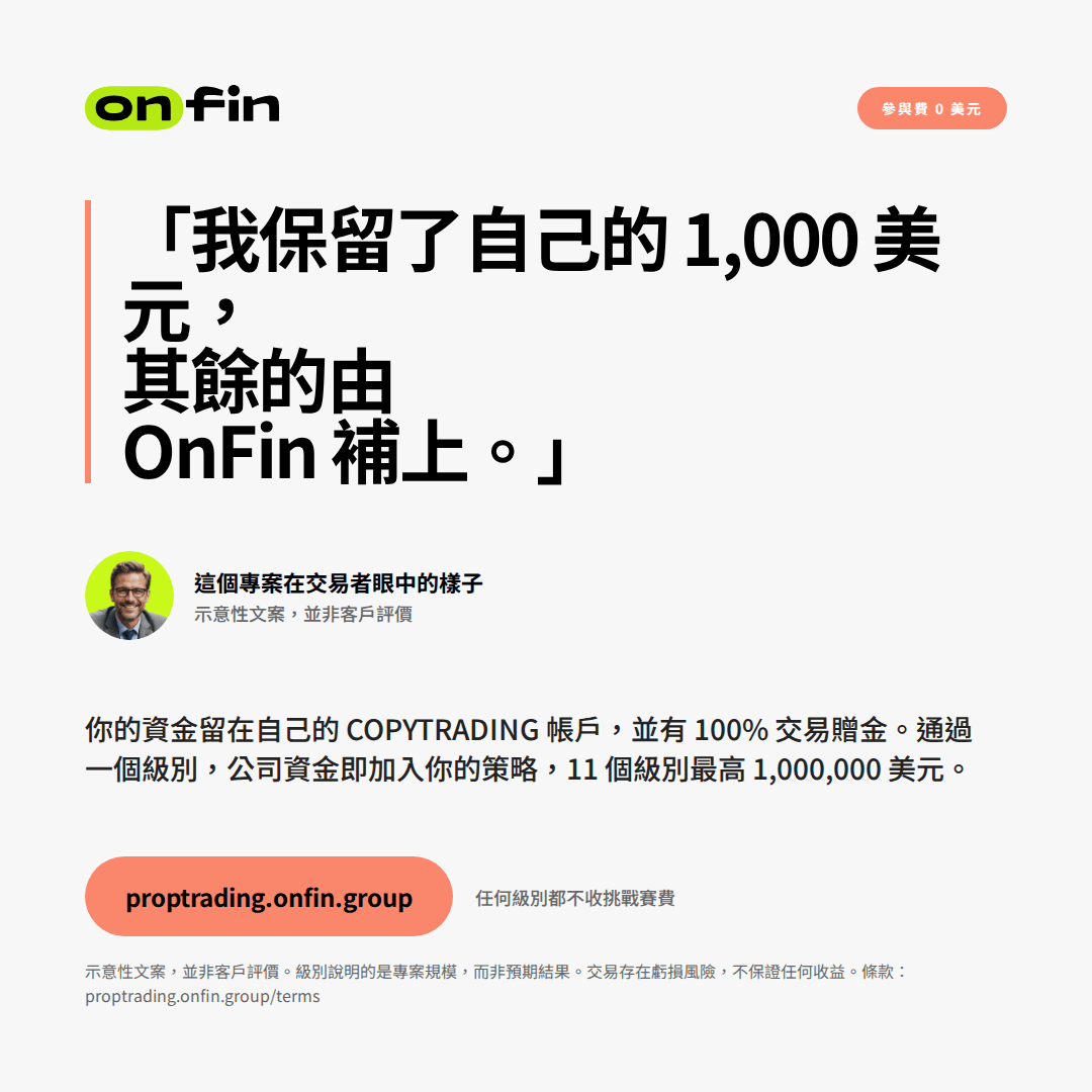 Prop trading MT5 — Trader voice, coral — 1080×1080 (ZH-TW)