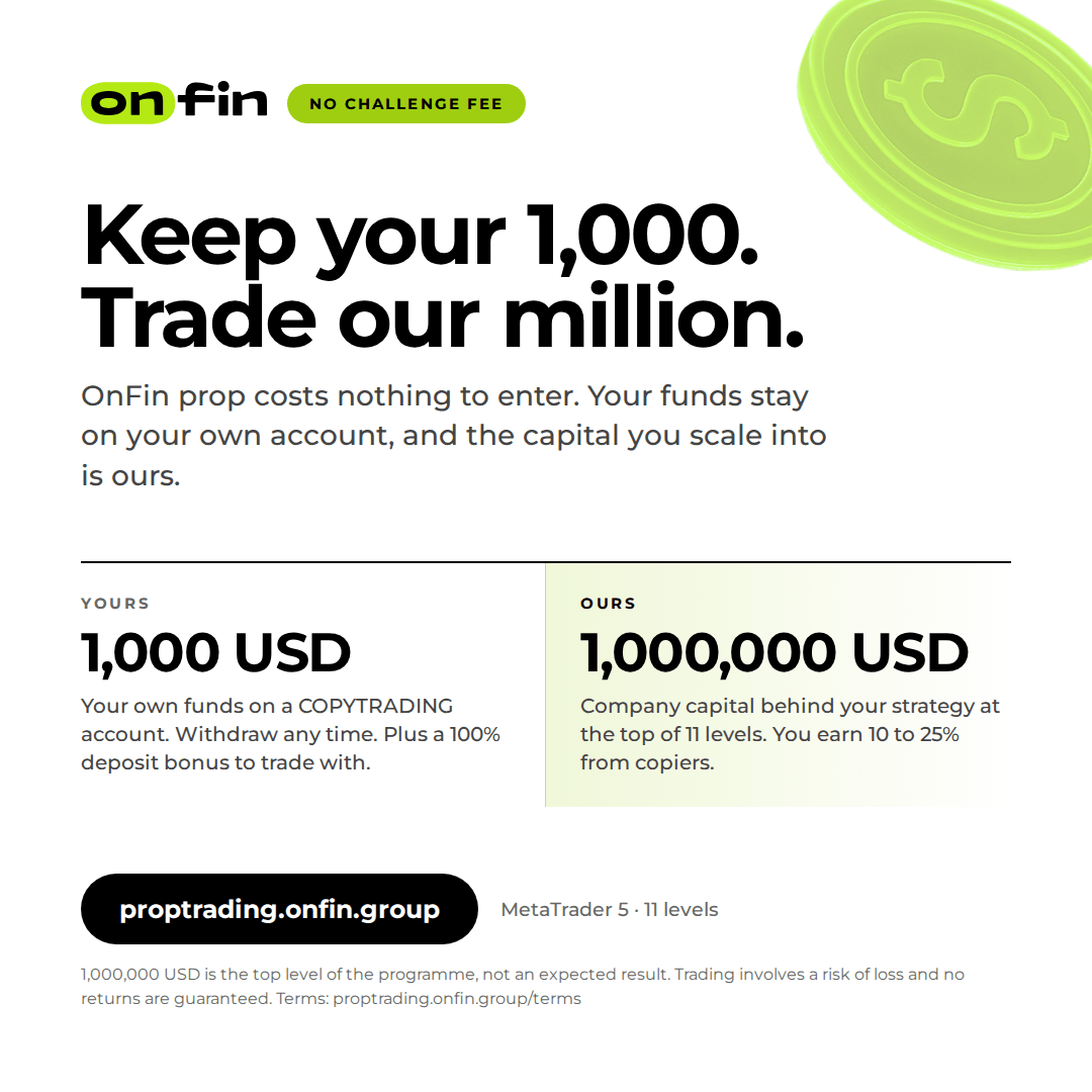 Prop trading MT5 — Yours / ours — 1080×1080 (EN)